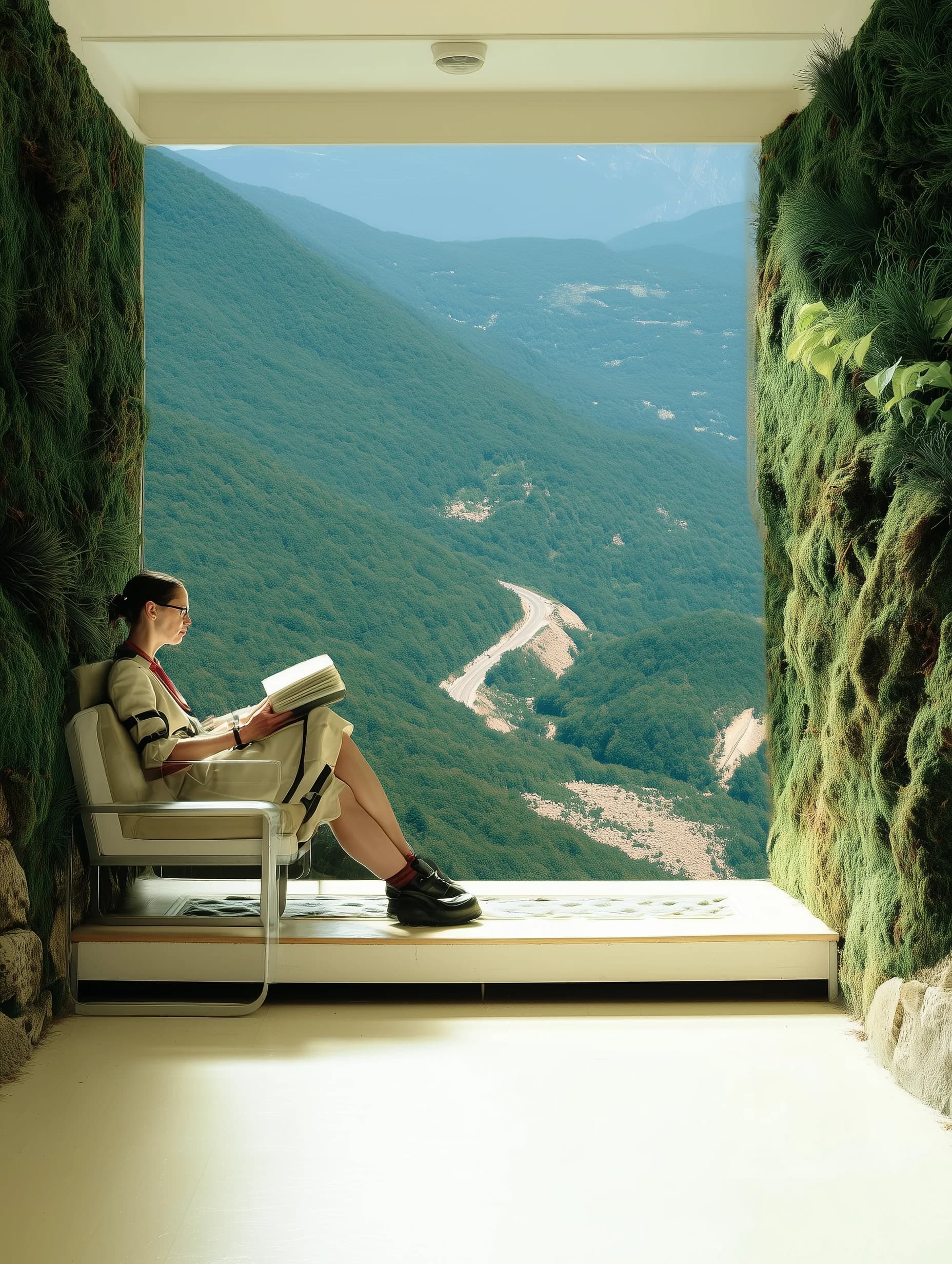 A reader at a mountain window